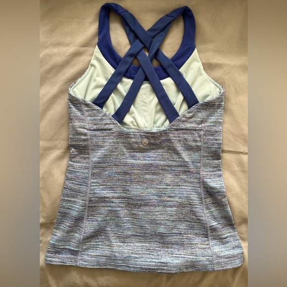 lululemon Tops - ✨ lululemon Strappy Back Tank Top | Built-In Bra | Blue/Gray Space Dye